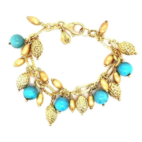 Etrusca 925 Vermeil Turquoise/Gold Ball Charms Bracelet - Picture 1 of 6